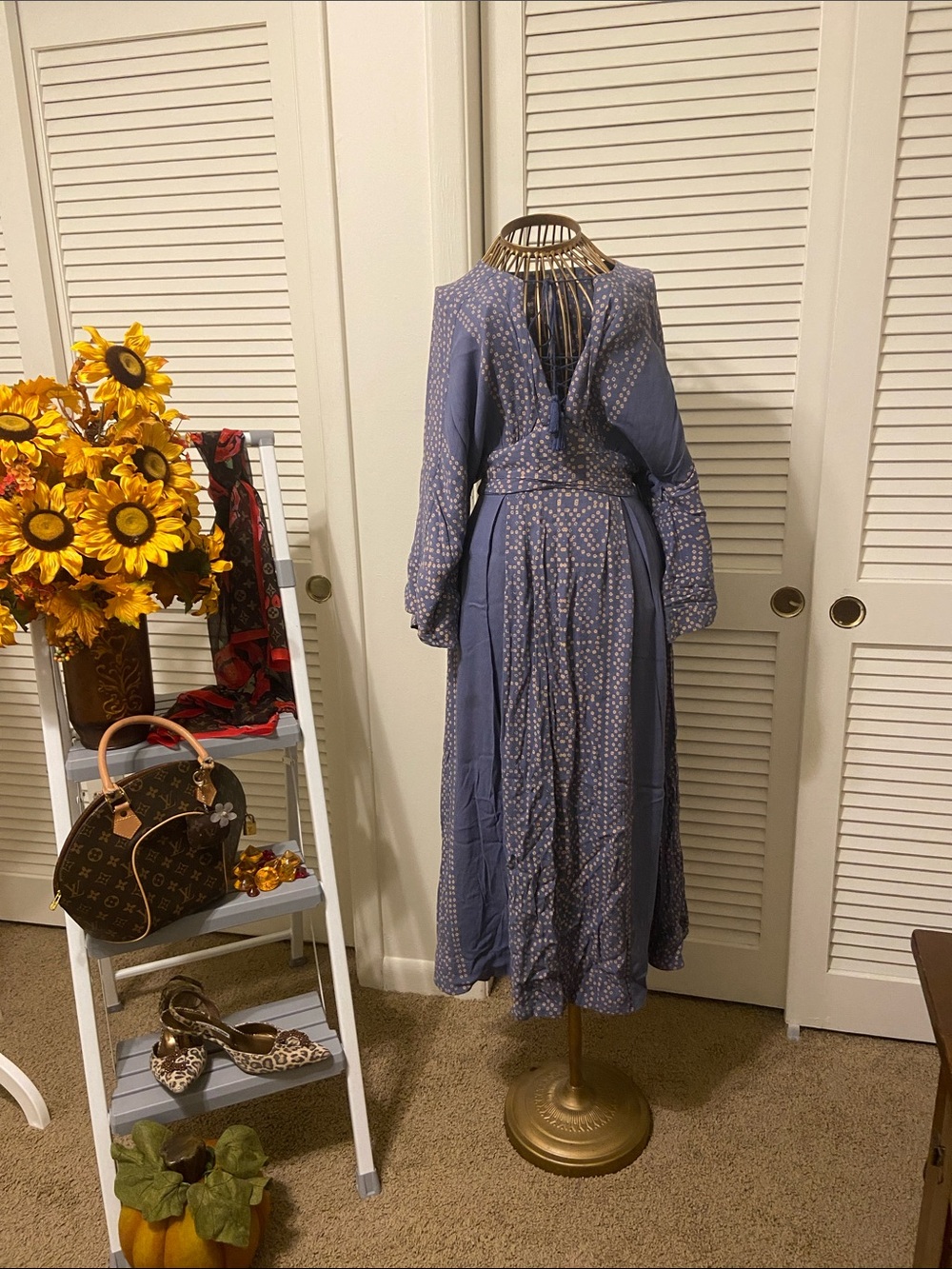 Free People Dusty Blue Printed Maxi Dress